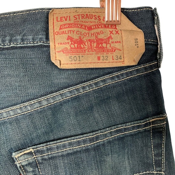 Vintage 90s Levis 501 Jeans Mens 32x34Dark Wash Straight Leg Button Fly Stretch - Picture 12 of 15